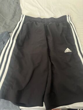 adidas Black Shorts with White Three-Stripes - Kids